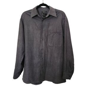Marc Edwards Sueded Luxe Mens Button Front Long Sleeve Shirt Gray Size Medium